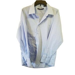 Luxton Mens Sz XL Blue  Solid Long Sleeve Button Up Collared Dress Shirt